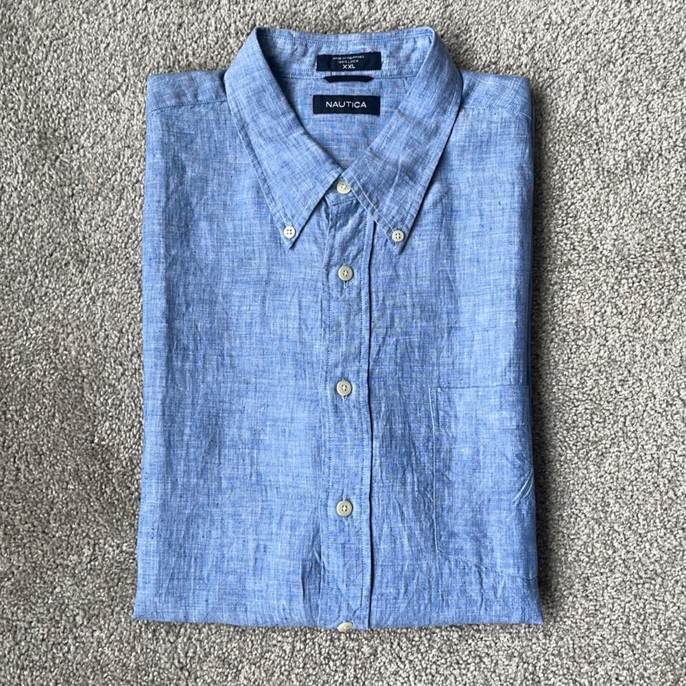 Authentic Causal Nautica Linen Short Sleeve Shirt